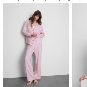 Primark Marie Women's Pink Pajama Set - Soft Long Sleeve & Wide Leg Lounge Set
